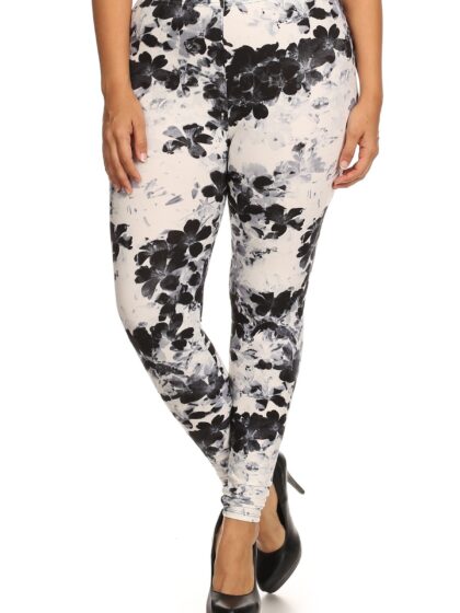 Super Soft Peach Skin Fabric, Floral Graphic Printed Knit Legging With Elast...