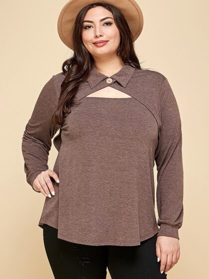 Plus Size Solid Long Sleeve Fashion Top