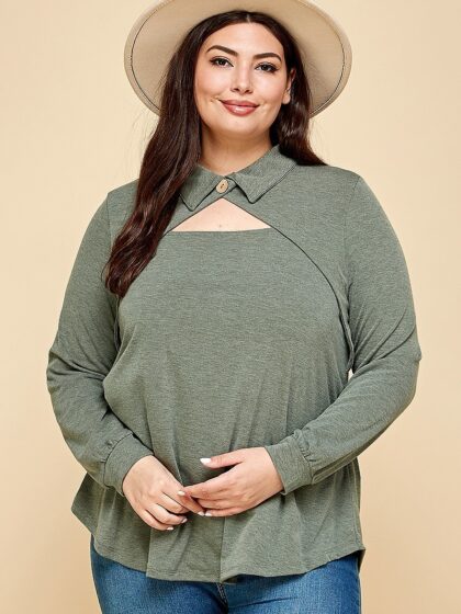 Plus Size Solid Long Sleeve Fashion Top