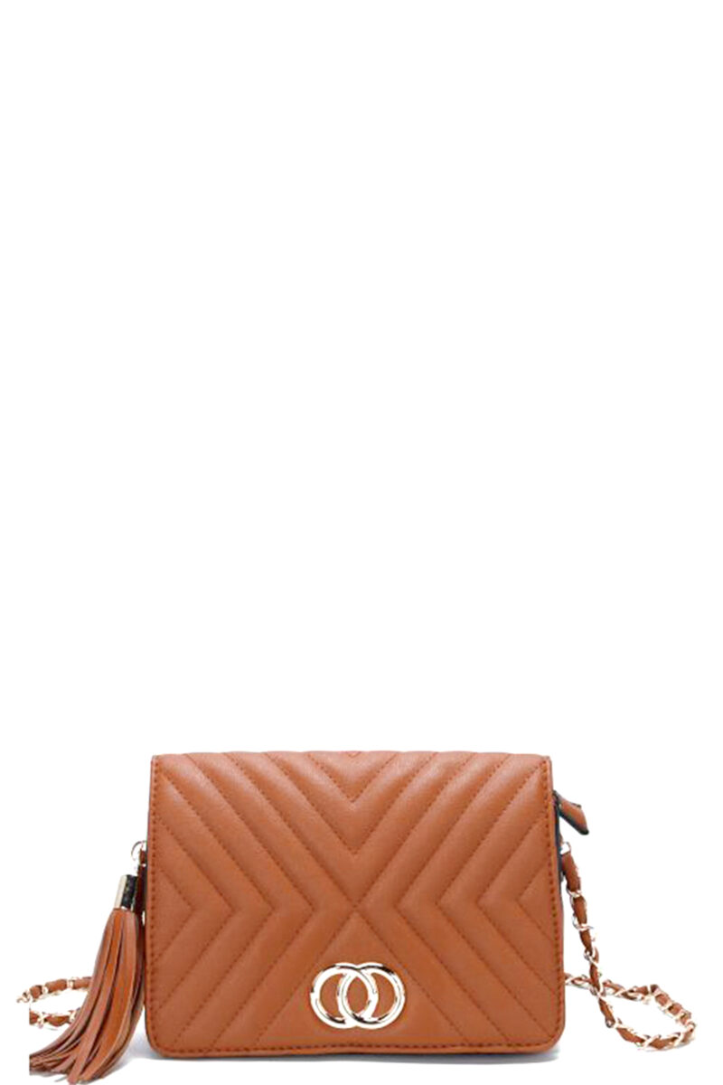 Fashion Double Metal Pattern Stitching Tassel Crossbody Bag - Image 2