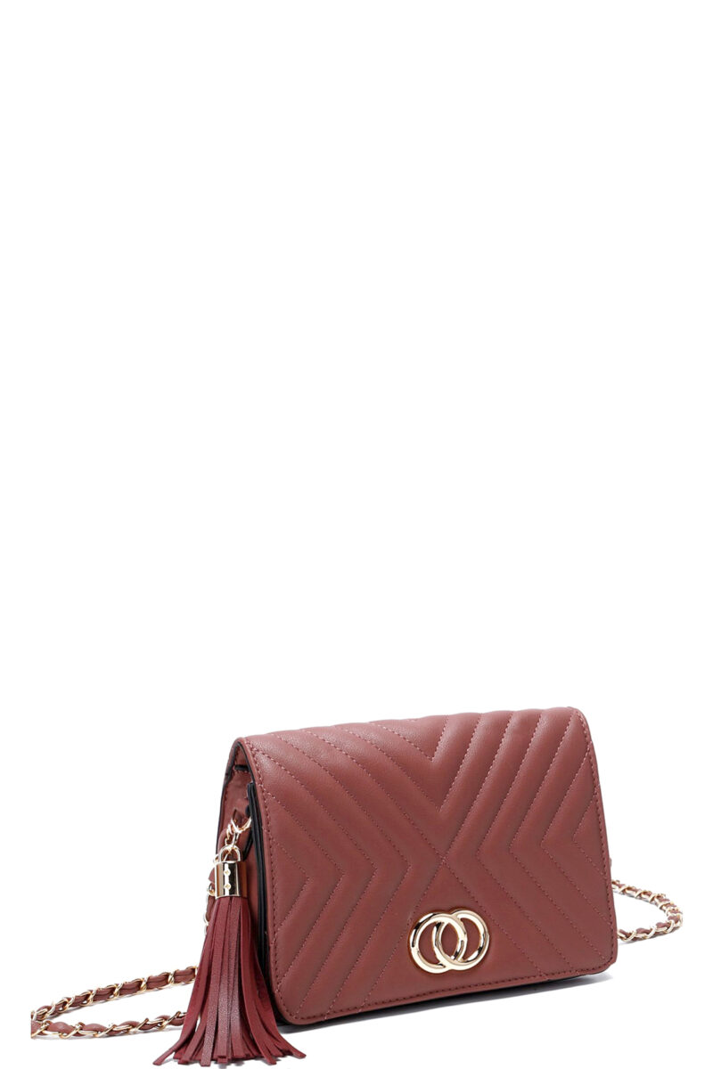 Fashion Double Metal Pattern Stitching Tassel Crossbody Bag - Image 3