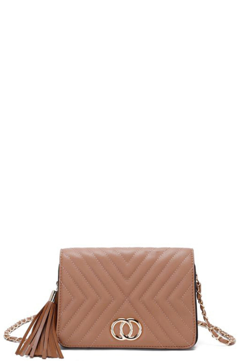 Fashion Double Metal Pattern Stitching Tassel Crossbody Bag - Image 4