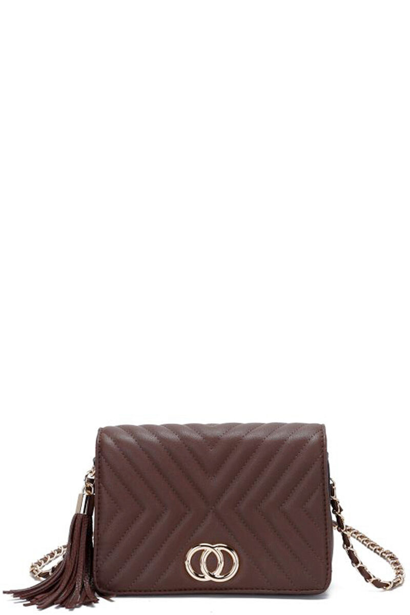 Fashion Double Metal Pattern Stitching Tassel Crossbody Bag - Image 5