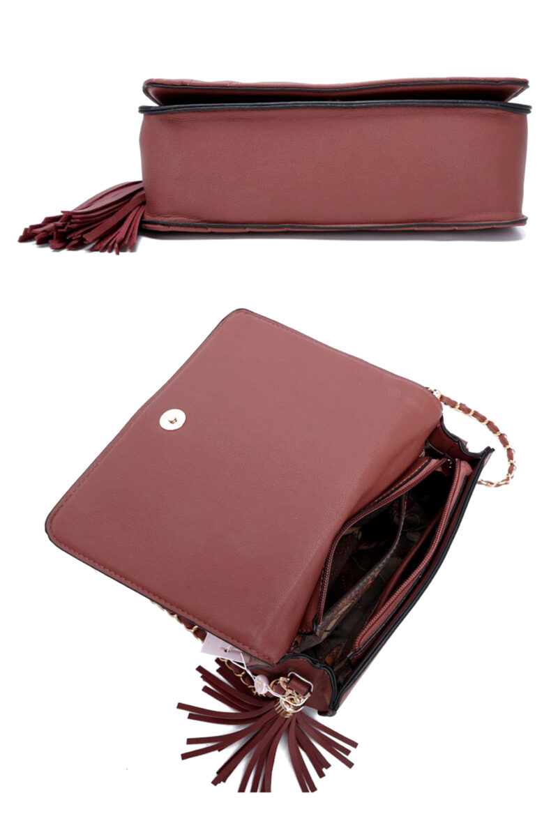 Fashion Double Metal Pattern Stitching Tassel Crossbody Bag - Image 6