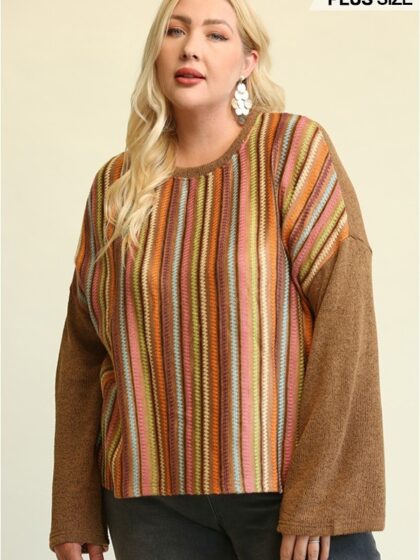 Novelty Knit And Solid Knit Mixed Loose Top