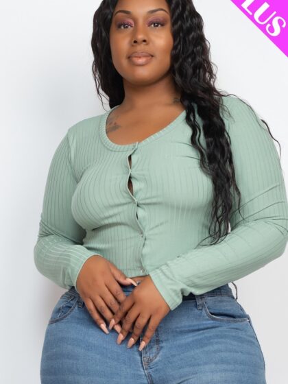 Plus Size Button Up Cropped Top
