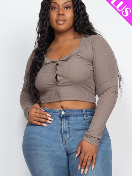 Plus Size Button Up Cropped Top