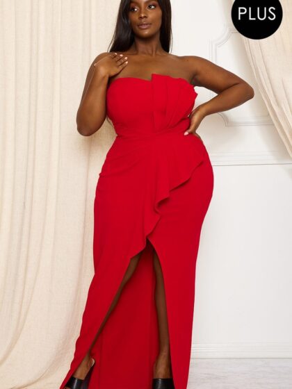 Pleated Detail Tube Top Plus Maxi Dress