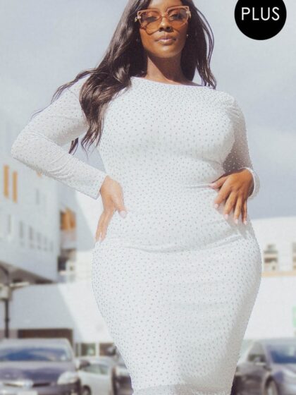 Translucent Silver Rhinestone Plus Midi Dress