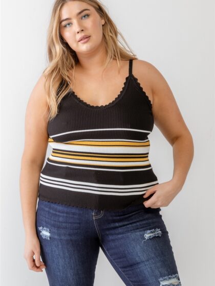 Plus Ribbed Ruffle Tank Top