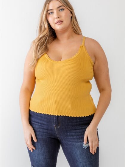 Plus Ribbed Ruffle Tank Top