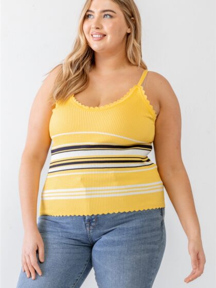 Plus Ribbed Ruffle Tank Top