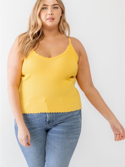 Plus Ribbed Ruffle Tank Top