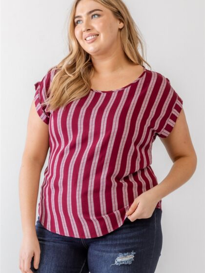 Plus Striped Short Sleeve Relax Top