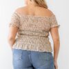 Plus Floral Chiffon Ruched Smocked Off-the-shoulder Top - Image 4