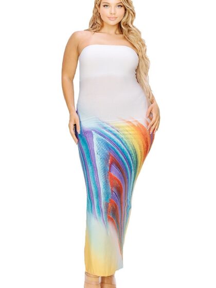 Plus sleeveless color gradient tube top maxi dress