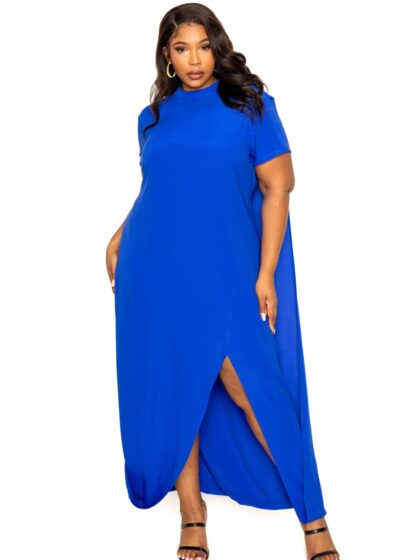 Mock neck back cape dress