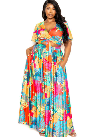 Tropical floral maxi skirt & top set