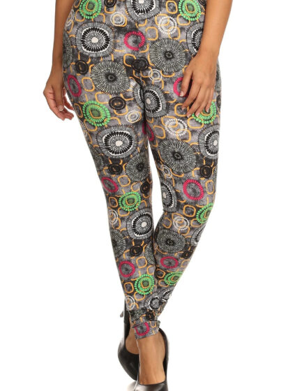 Plus Size Abstract Print, Full Length Leggings In A Slim Fitting Style With ...