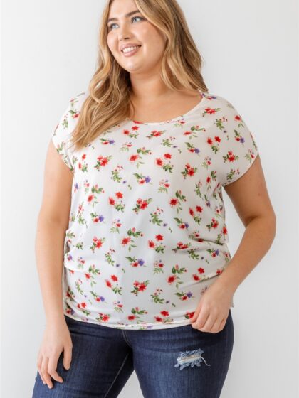Plus Flower Print Ruched Top