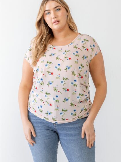 Plus Flower Print Ruched Top