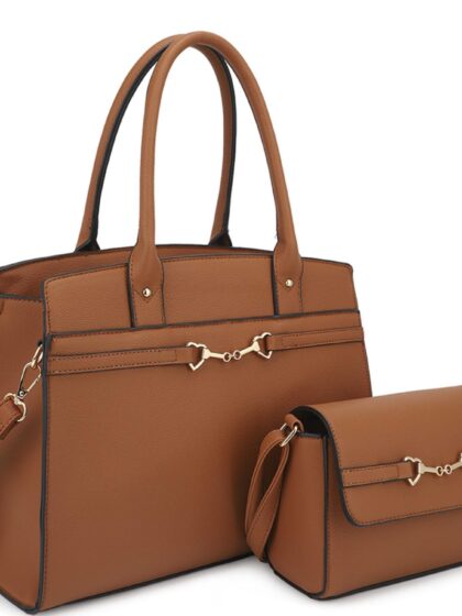 2in1 Matching Design Handle Satchel With Crossbody Bag