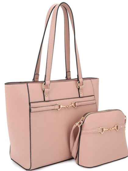2in1 Smooth Matching Shoulder Tote Bag With Crossbody Set