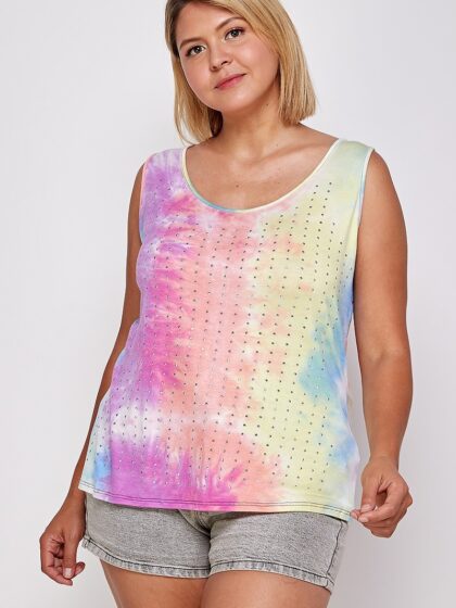 Tie Dye Tank With Studded Detail, Loose Fit, Easy Casual Wear
