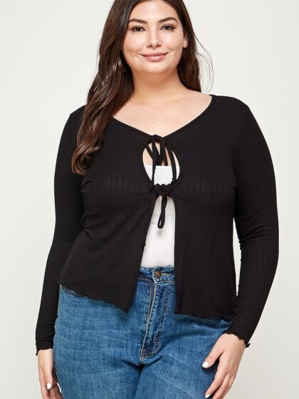 Solid Ribbed Pointelle Cardigan