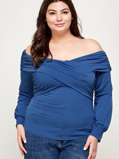 Plus Size Solid Wrap Dressy Top