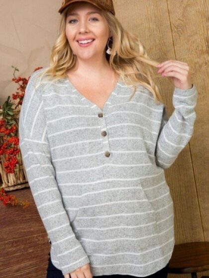 Brushed Hacci Two Tone Stripe Top