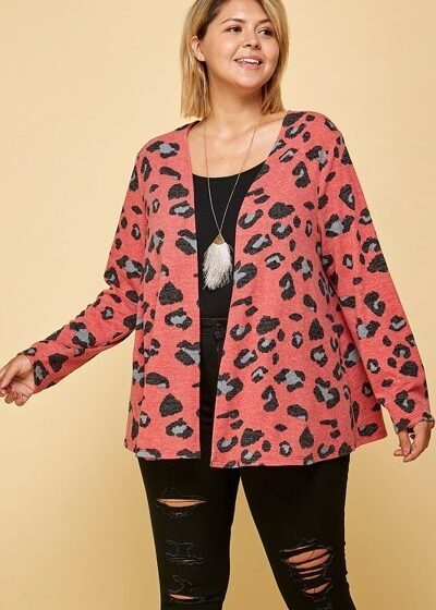 Plus Size Animal Printed Open Front Cropped Cardigan