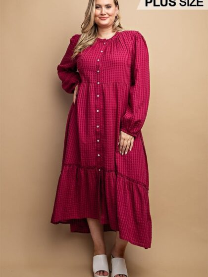 Plaid Button Down Hi - Low Hem Maxi Dress