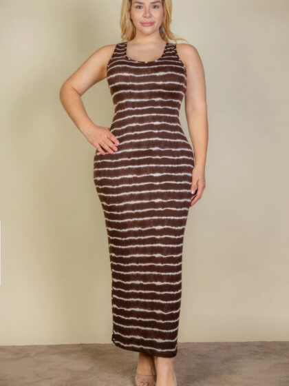 Plus Size Tie Dye Printed Tank Bodycon Maxi Dress