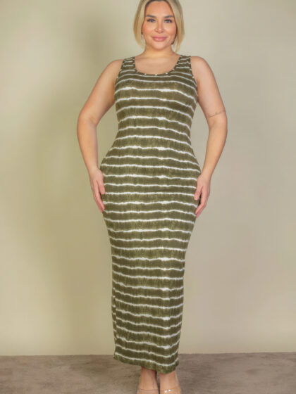 Plus Size Tie Dye Printed Tank Bodycon Maxi Dress