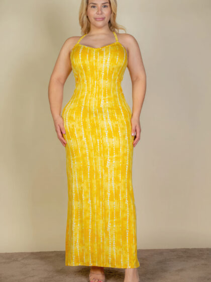 Plus Size Tie Dye Printed Cami Bodycon Maxi Dress