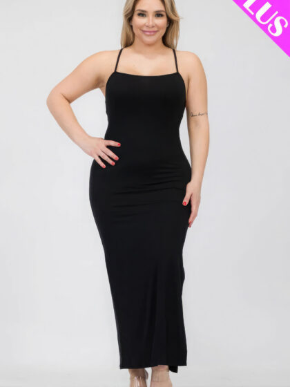 Plus Size Crisscross Back Split Thigh Maxi Dress