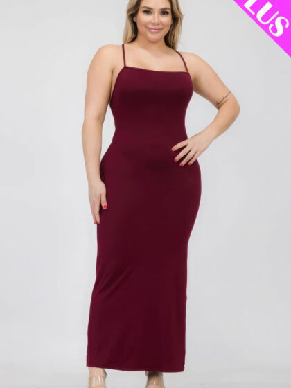Plus Size Crisscross Back Split Thigh Maxi Dress