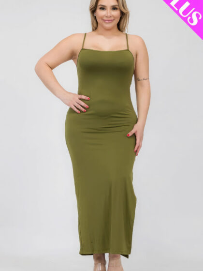 Plus Size Crisscross Back Split Thigh Maxi Dress