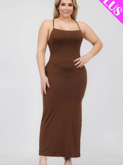 Plus Size Crisscross Back Split Thigh Maxi Dress