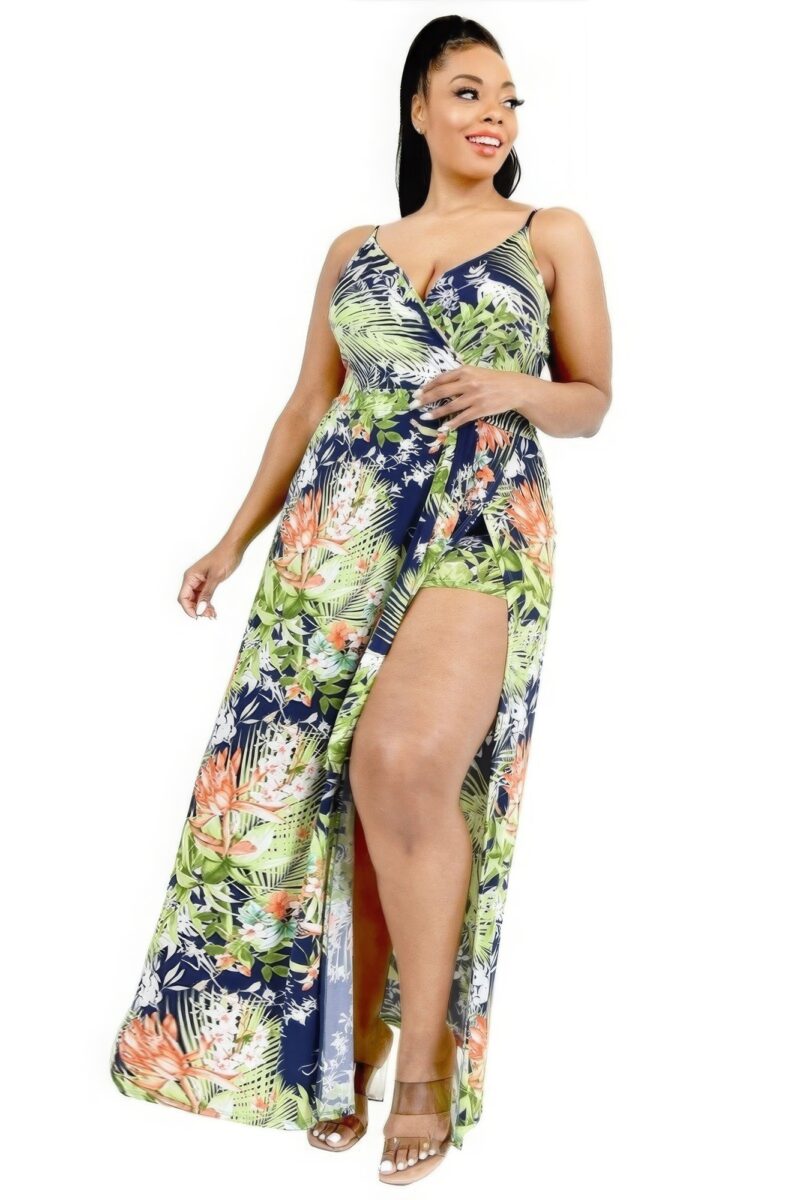 Plus Tropical Leaf Print Surplice Maxi Dress - Image 2