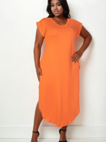 Plus Size Hidden Pocket Batwing Sleeve V Neck Long Dress