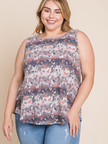Plus Size Multi Tie Dye Animal Printed Tunic Tank