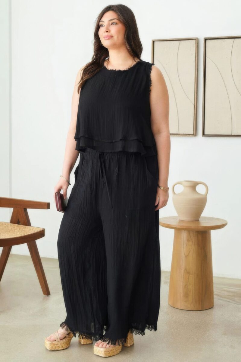 Plus Size Boho Sleeveless Frayed Hem Top - Image 2