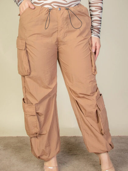 Plus Size Flap Pockets Drawstring Ruched Parachute Pants