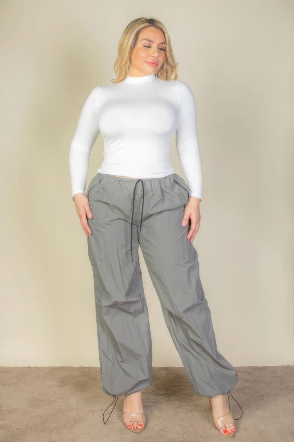 Plus Size Drawstring Waist Parachute Pants - Image 2