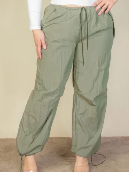 Plus Size Drawstring Waist Parachute Pants
