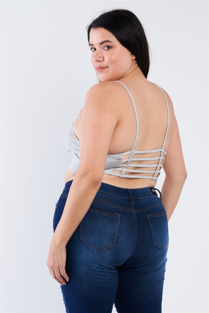 Plus Size Open Stripe Back Cami Strap Athletic Lounge Bra - Image 3