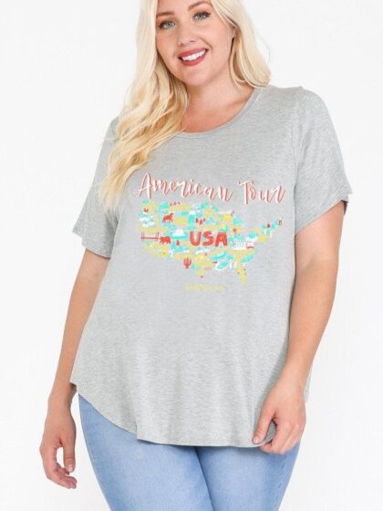 Usa Tour Graphic Round Hem Short Sleeve Top