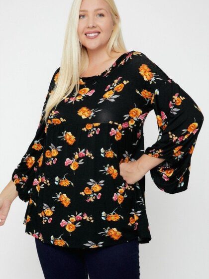 Floral, Bubble Sleeve Tunic